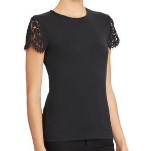 🎉🎉HP🎉🎉Lauren Black Lace Sleeve  Lycra Tee - 16